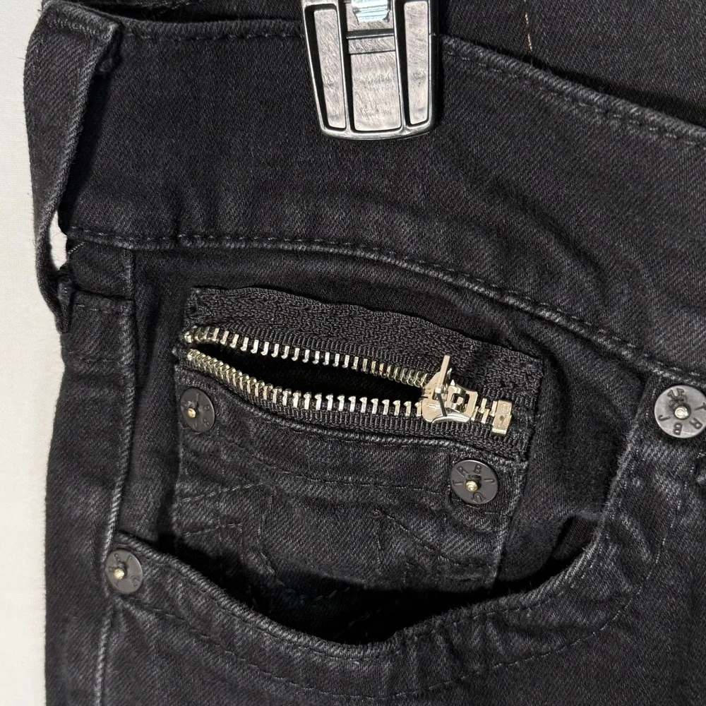 True Religion Mens Slim Moto Zippers Black Biker Jeans MAXH208EL Size‎ 38x33